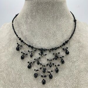 Gothic Vintage Black Beaded Chandelier Bib Necklace Boho Statement